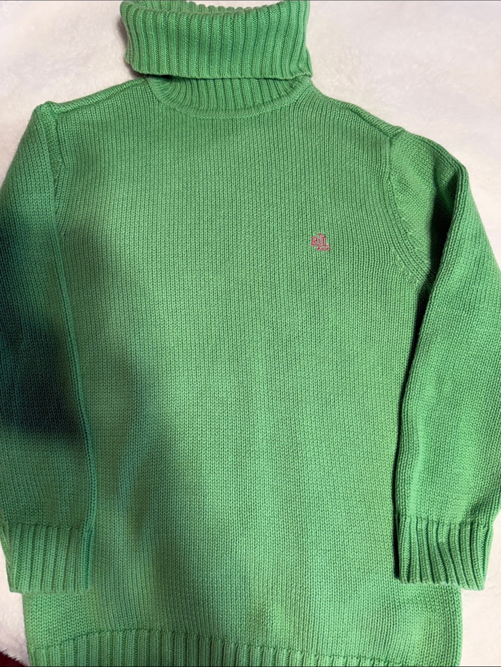 Ralph Lauren Lime Green Ribbed Turtleneck Sweater 100% Cotton